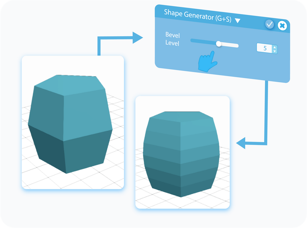 Customizing the Bevel Level feature for Shape Generator with slider or text-box